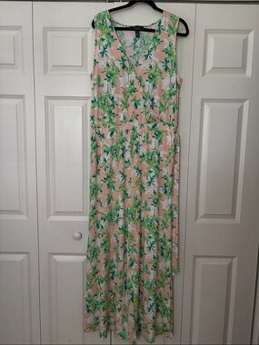 Christian Siriano Pink Jumpsuit with Green, Peach and White Floral Print